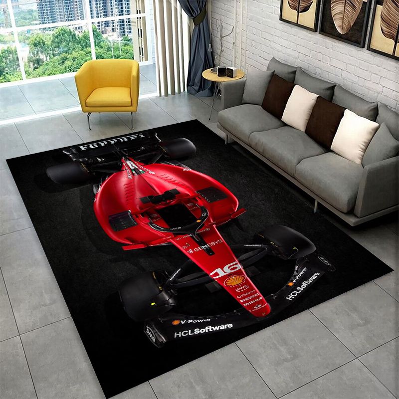 Kids Outdoor Area - Retro F-Ferrarii Rennwagen-Motiv Rutschfester Teppich für
