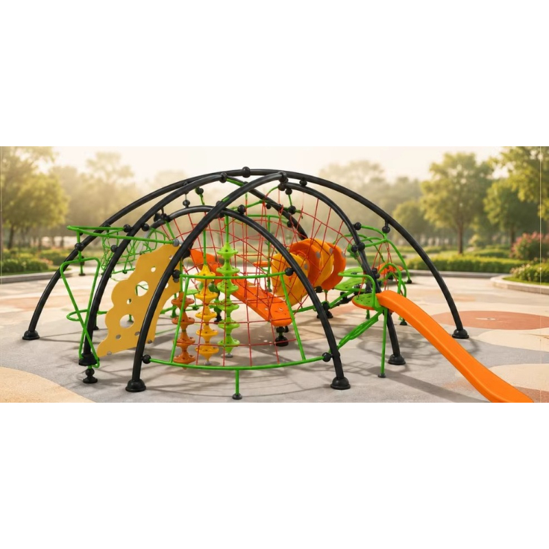 Kids Outdoor Climbing Frame - Klettergerüst, Outdoor-Seilkuppel, Spielstruktur, Netztunnel, Bogenrahmen, Orangerutsche,